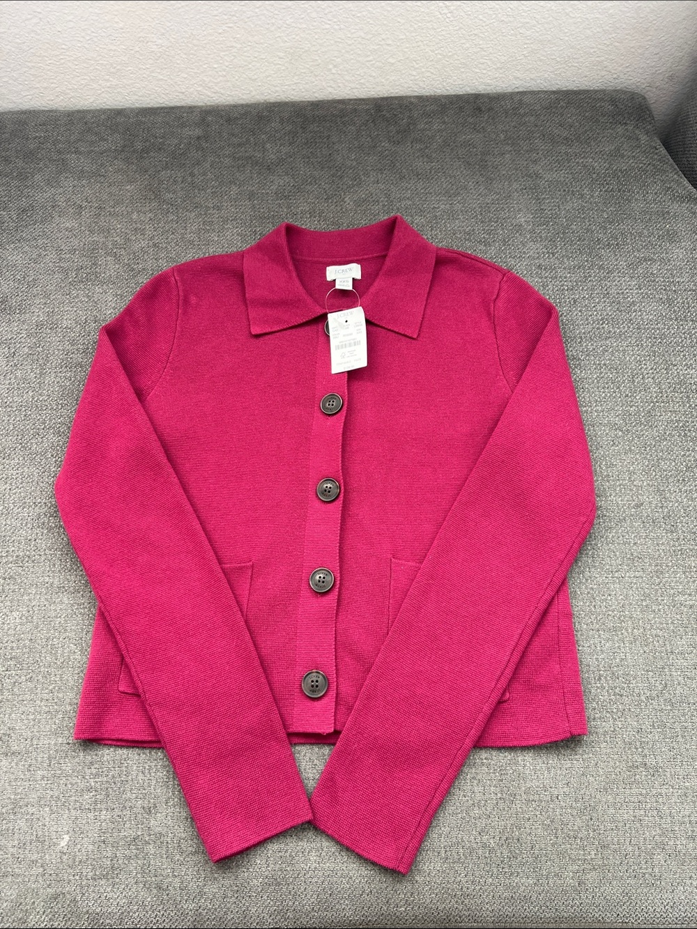 J. Crew Women's Bright Pink Button-Front Knit Jacket